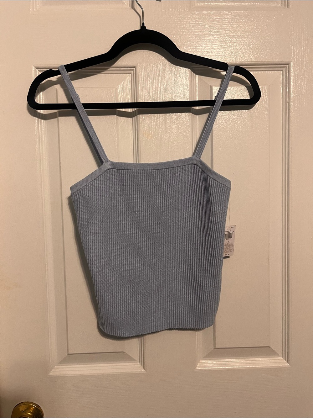 Ribbed Square-Neck Cami Tank Top - Light Blue M
